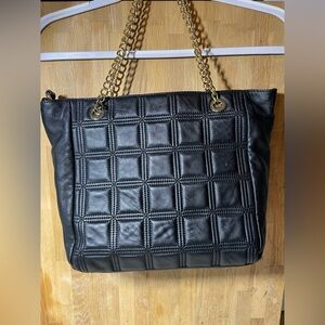 Badgley Mischka Black Quilted Shoulder Bag with Gold Chain